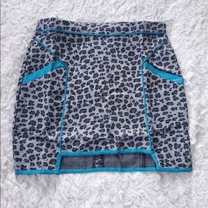 Anthropologie NWOT English Rose Trixie skirt in teal blue and cheetah print